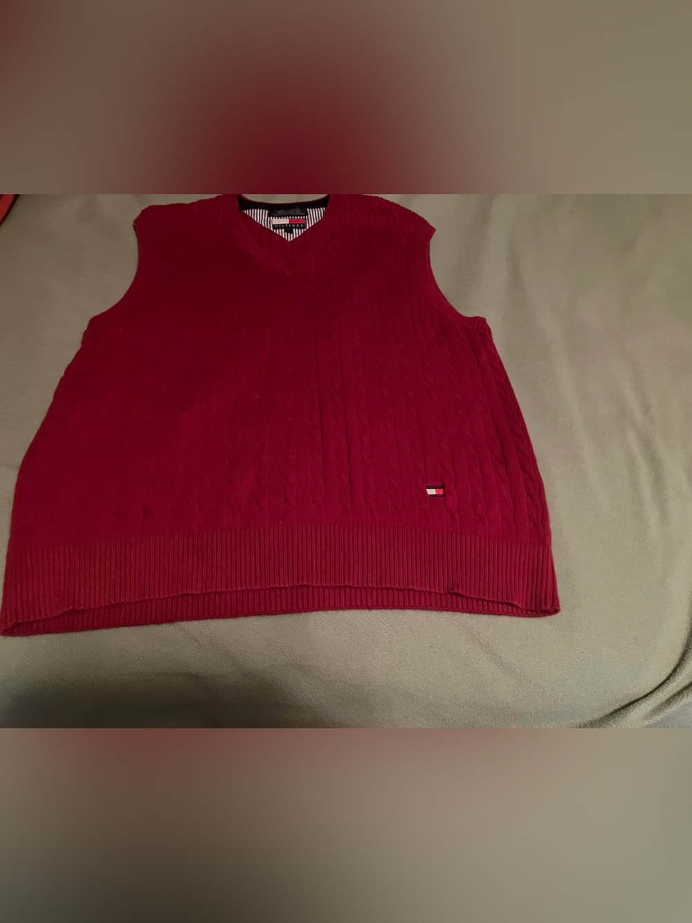 Tommy Hilfiger Red Cable V-Neck Sweater Vest